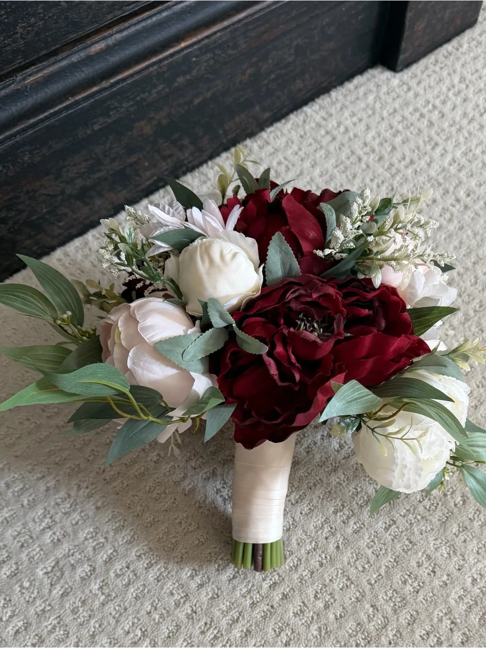 Wedding Bridal Bouquet - Blush Pink, Ivory & Burgundy Peonies
